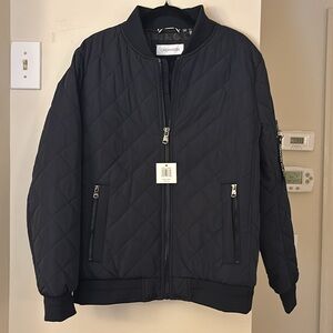 Calvin Klein Men’s Baseball Bomber Jacket Coat Rib-Knit Trim Size M Navy NWT